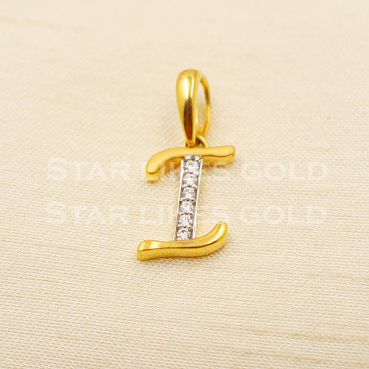 I Alphabet Initial 18k Yellow Gold Handmade Charms Pendant light weight Jewelry, PR1225