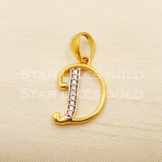 D Alphabet Initial 18k Yellow Gold Handmade Charms Pendant light weight Jewelry, PR1228