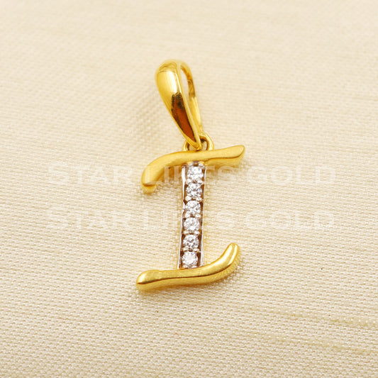 I Alphabet Initial 18k Yellow Gold Handmade Charms Pendant light weight Jewelry, PR1229