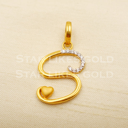 S Alphabet Initial 22k Yellow Gold Handmade Charms Pendant light weight Jewelry, PR1230