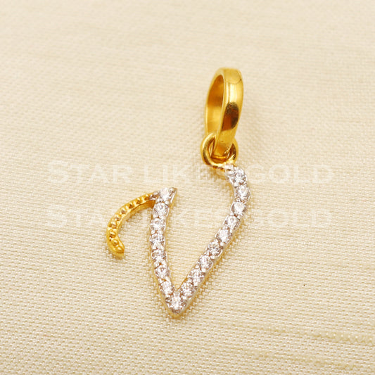V Alphabet Initial 22k Yellow Gold Handmade Charms Pendant light weight Jewelry, PR1231