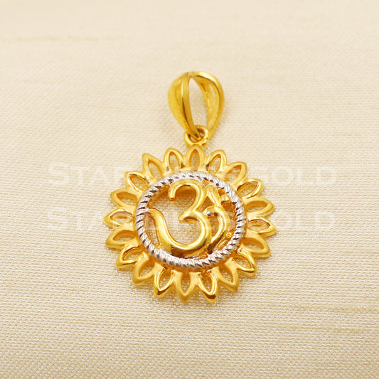OM 22k Yellow Gold Handmade Charms Pendant light weight Jewelry, PR1239