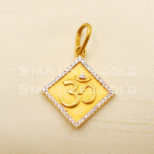 OM Zircons 22k Yellow Gold Handmade Pendant Jewelry, PR1241