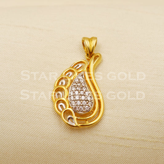 18k Yellow Gold Handmade Zircons Pendant Jewelry, PR1250