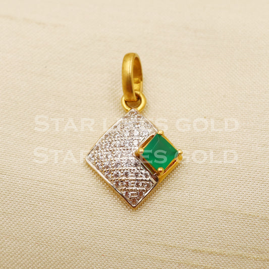 Green Onyx Zircons 22k Yellow Gold Handmade Pendant Jewelry, PR1253