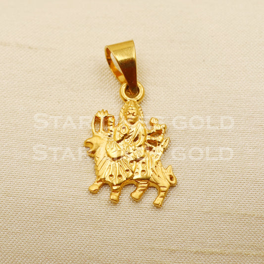 Durga Devi Goddess 22k Yellow Gold Handmade Pendant light weight Jewelry, PR1260