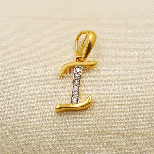 I ALPHABET 18k Yellow Gold Handmade Pendant light weight Jewelry, PR1268