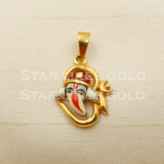Enameled Ganeshji OM 22k Yellow Gold Handmade Pendant Jewelry, PR1271