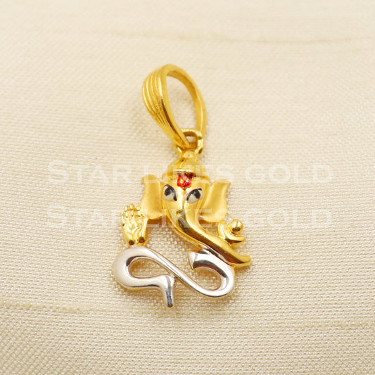 Enameled Ganeshji 22k Yellow Gold Handmade Pendant Jewelry, PR1276