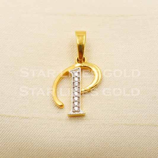 P alphabet Initial Zircon 18k Yellow Gold Handmade Charms Pendant light weight Jewelry, PR1278