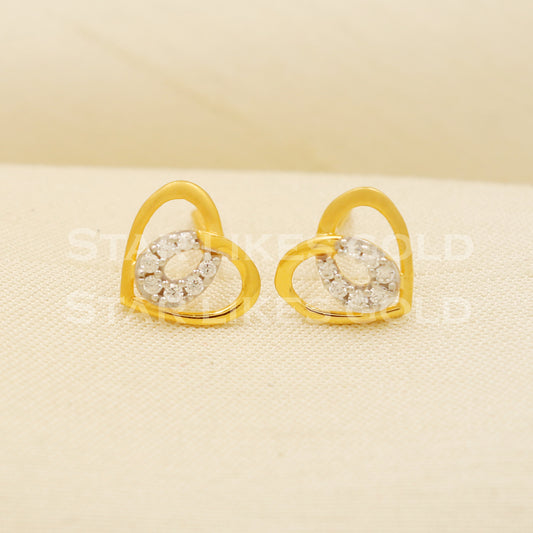 Heart 18k 18 karat gold stud handmade earrings, PR1286