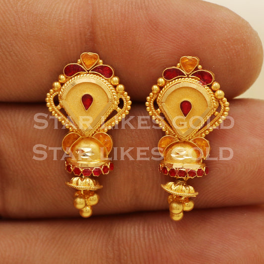 Beautiful 22k 22 karat gold dangle earrings, PR1288