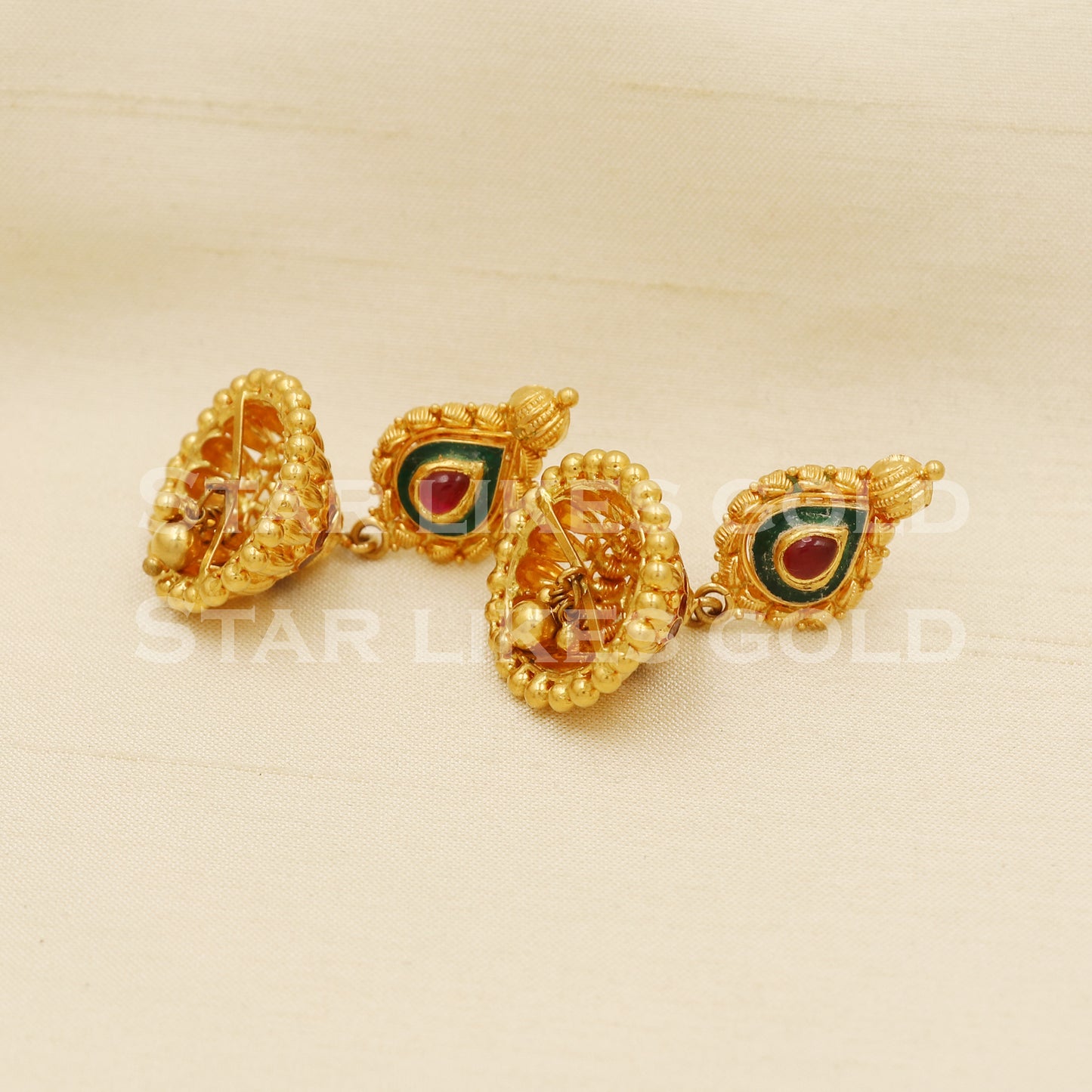 Beautiful 22k 22 karat gold jhumki stud earrings, PR1305