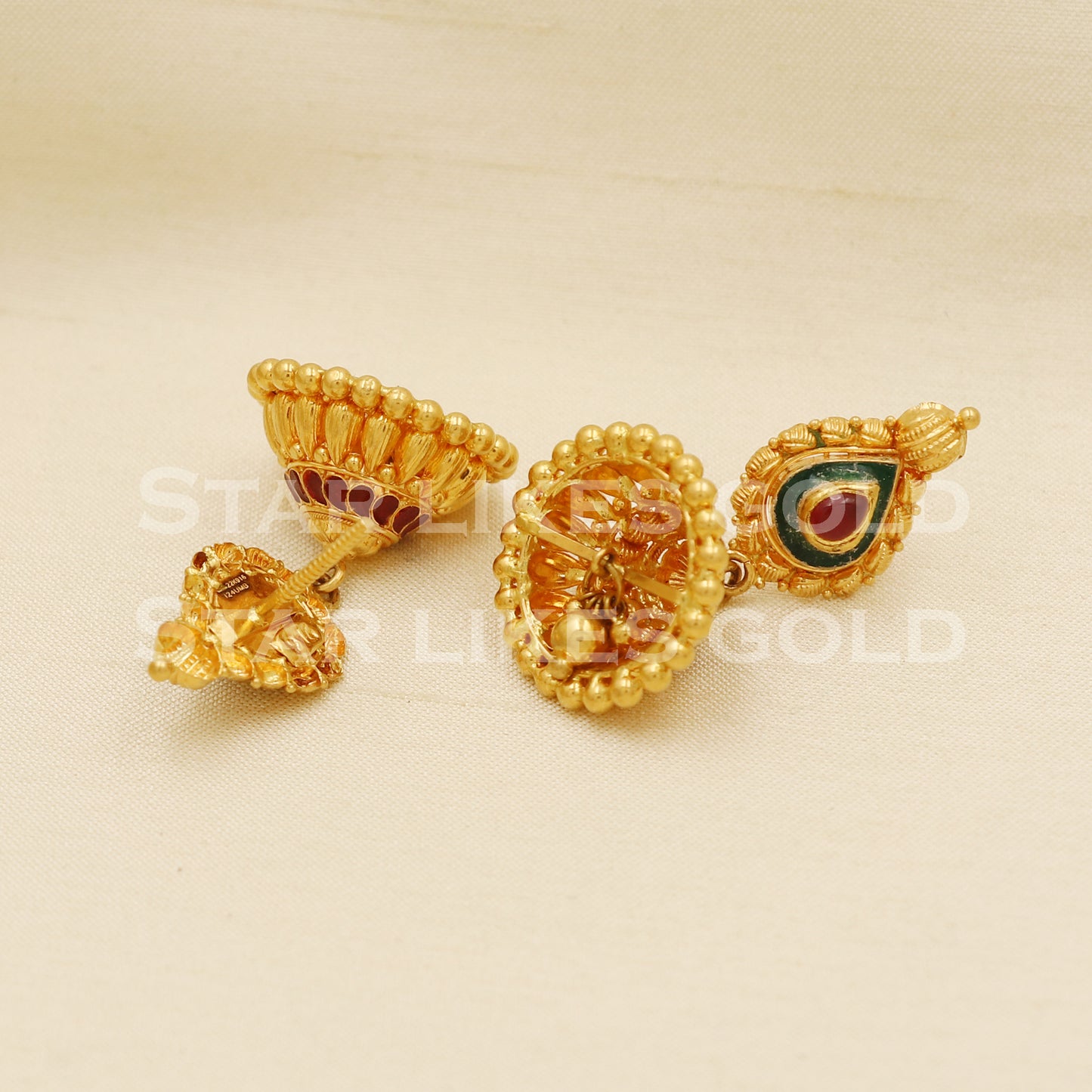 Beautiful 22k 22 karat gold jhumki stud earrings, PR1305