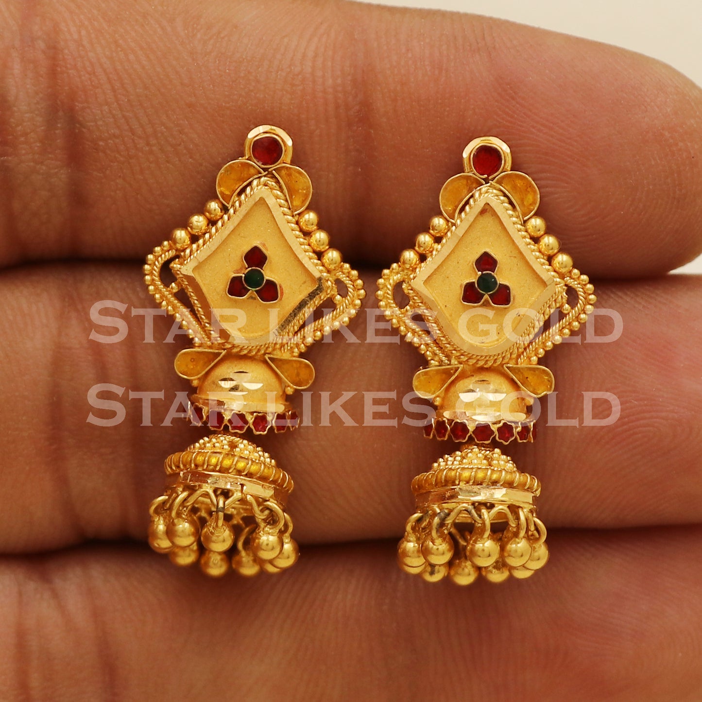 Beautiful 22k 22 karat gold jhumki stud earrings, PR1307