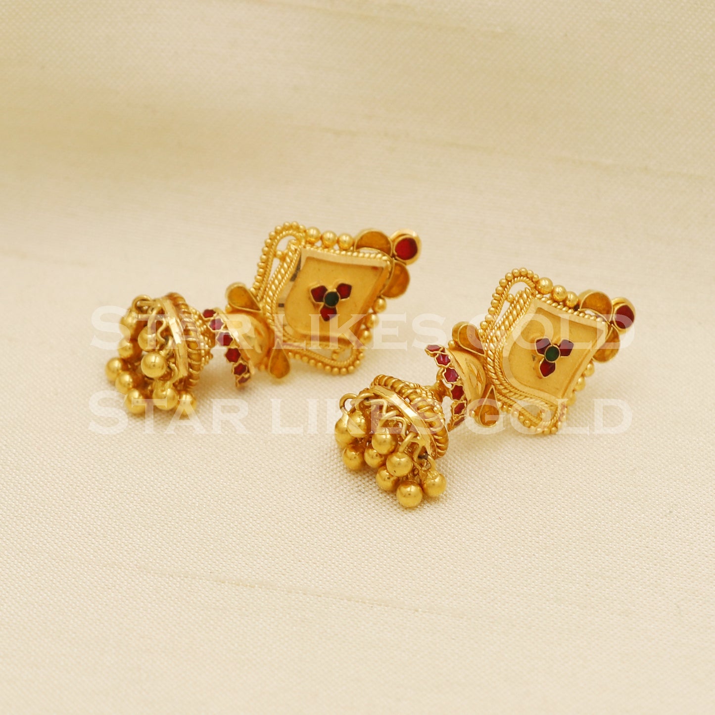 Beautiful 22k 22 karat gold jhumki stud earrings, PR1307