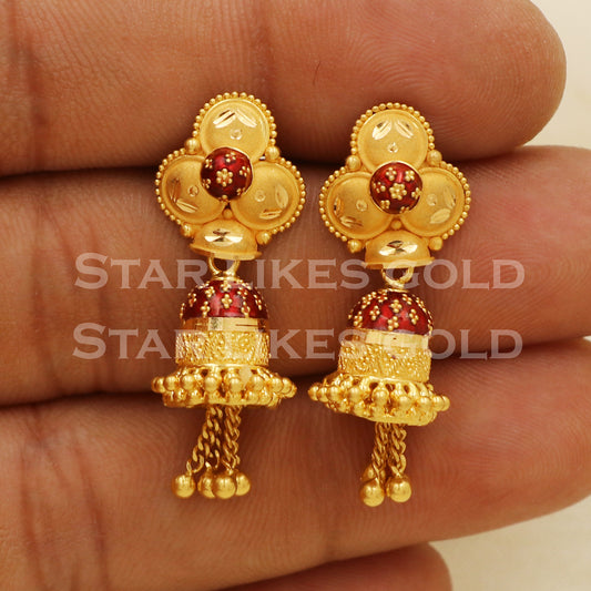 Stunning 22k 22 karat gold jhumki stud earrings, PR1308