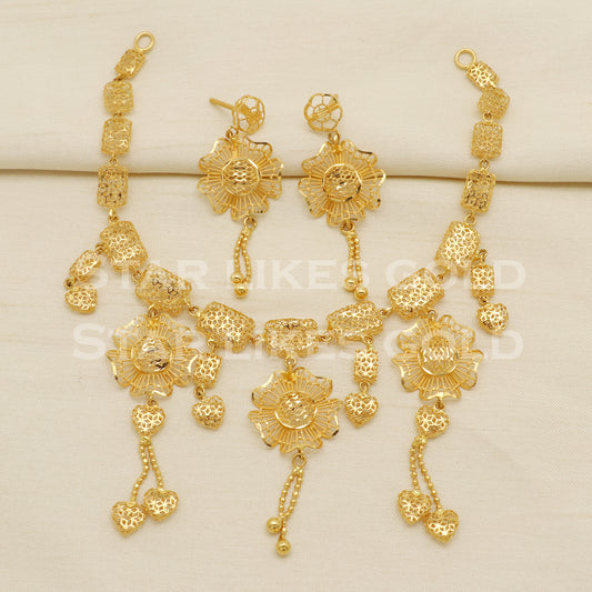 Fine 22KT 22 Karat GOLD Filigree NECKLACE Earrings set Jewelry, Indian jewelry, Perfect Gift for Loved Ones, PR1411