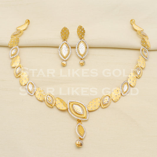 Fine 22KT 22 Karat GOLD NECKLACE Earrings set Two Tone Jewelry, Indian jewelry, Perfect Gift for Loved Ones, PR1416
