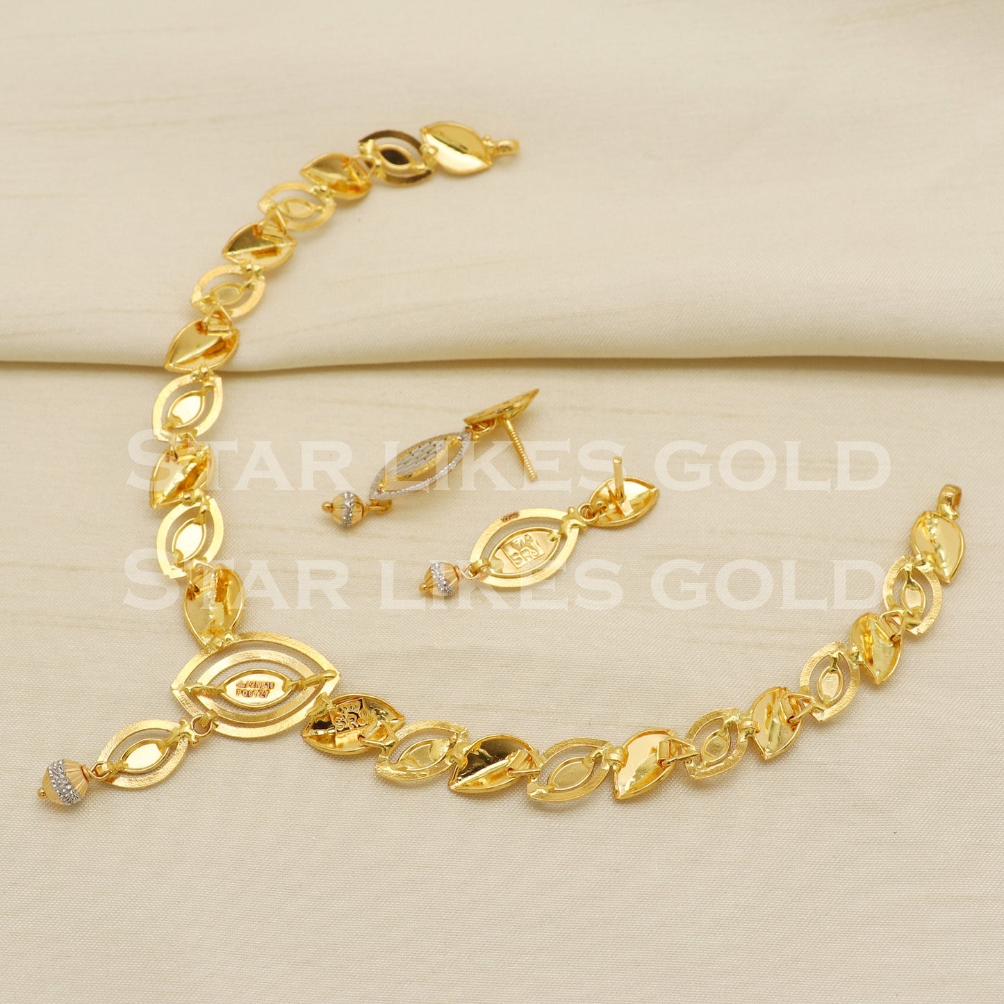 Fine 22KT 22 Karat GOLD NECKLACE Earrings set Two Tone Jewelry, Indian jewelry, Perfect Gift for Loved Ones, PR1416