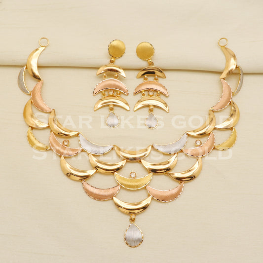 Fine 22KT 22 Karat GOLD NECKLACE Earrings set Multi Tone Jewelry, Indian jewelry, Perfect Gift for Loved Ones, PR1417