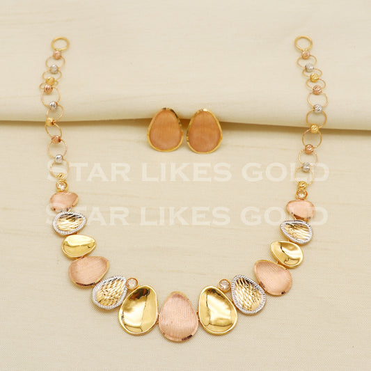 Fine 22KT 22 Karat GOLD NECKLACE Earrings set Multi Tone Jewelry, Indian jewelry, Perfect Gift for Loved Ones, PR1418