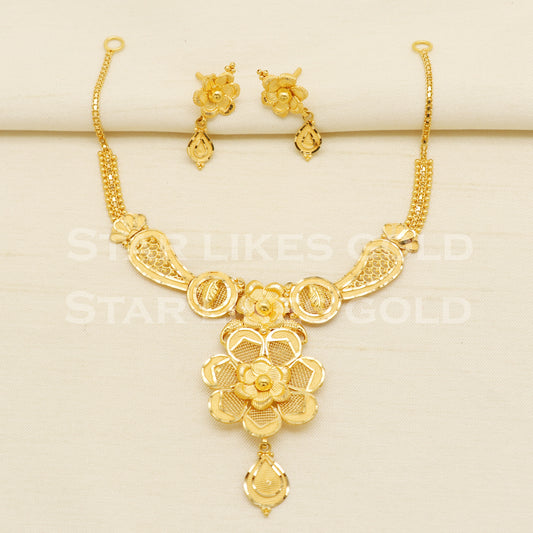 Fine 22KT 22 Karat GOLD NECKLACE Earrings set Filigree Jewelry, Indian jewelry, Perfect Gift for Loved Ones, PR1419