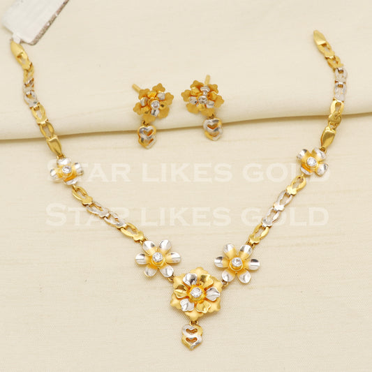 Flower 22KT 22 Karat GOLD NECKLACE Earrings set Two Tone Jewelry, Indian jewelry, Perfect Gift for Loved Ones, PR1420