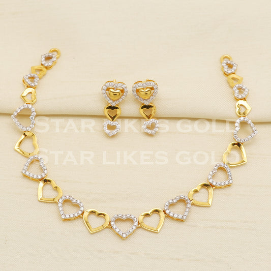 Heart 22KT 22 Karat GOLD NECKLACE Earrings set Zircons Jewelry, Indian jewelry, Perfect Gift for Loved Ones, PR1421