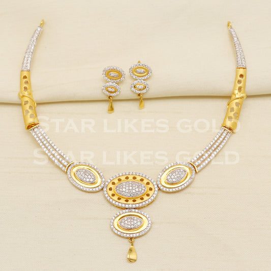White Stones 22KT 22 Karat GOLD NECKLACE Zircons Jewelry, Indian jewelry, Perfect Gift for Loved Ones, PR1427