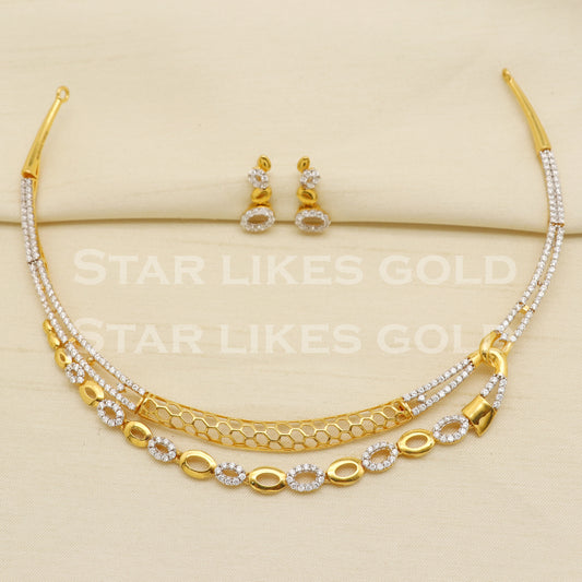White Stones 22KT 22 Karat GOLD NECKLACE Zircons Jewelry, Indian jewelry, Perfect Gift for Loved Ones, PR1428