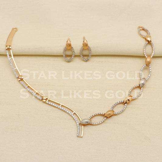 White Stones 18KT 18 Karat Rose GOLD NECKLACE Zircons Jewelry, Indian jewelry, Perfect Gift for Loved Ones, PR1430