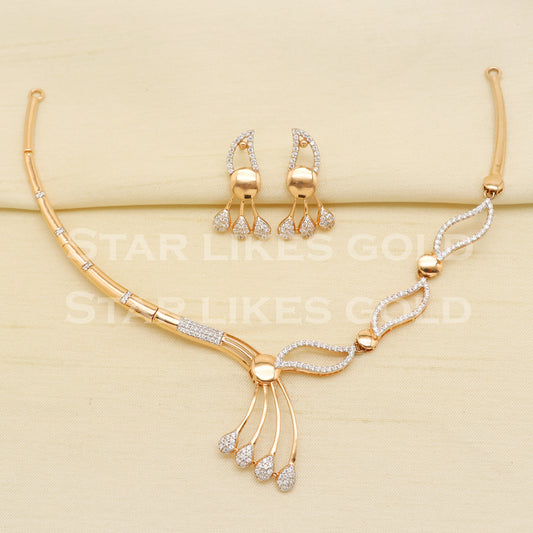 White Stones 18KT 18 Karat Rose GOLD NECKLACE Zircons Jewelry, Indian jewelry, Perfect Gift for Loved Ones, PR1431