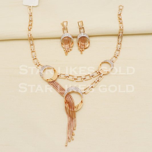 White Stones 18KT 18 Karat Rose GOLD NECKLACE Zircons Jewelry, Indian jewelry, Perfect Gift for Loved Ones, PR1433