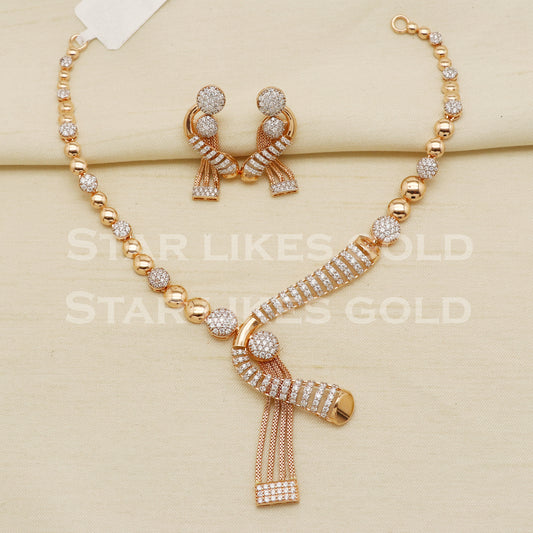 White Stones 18KT 18 Karat Rose GOLD NECKLACE Zircons Jewelry, Indian jewelry, Perfect Gift for Loved Ones, PR1434