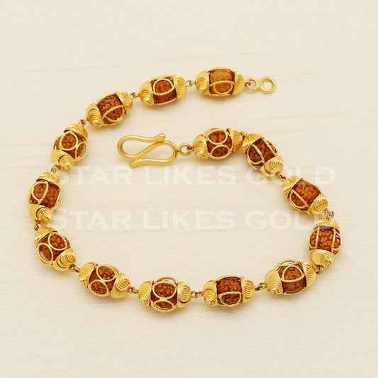 22k yellow gold Rudraksha chain bracelet fabulous customized chain necklace unisex jewelry from india men's jewelry, PR1445