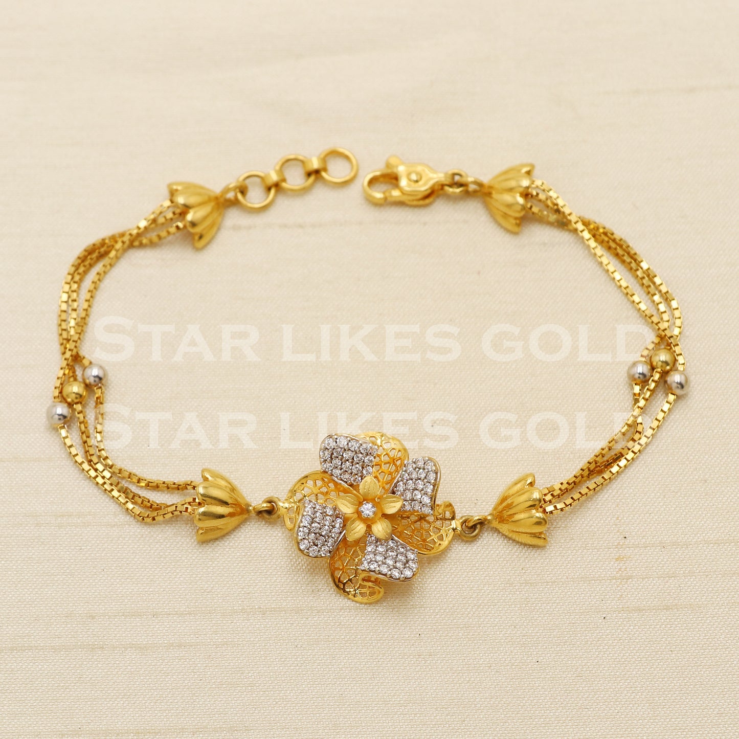 Flower 18 karat 18k gold Zircons Women Bracelet jewelry, PR1547