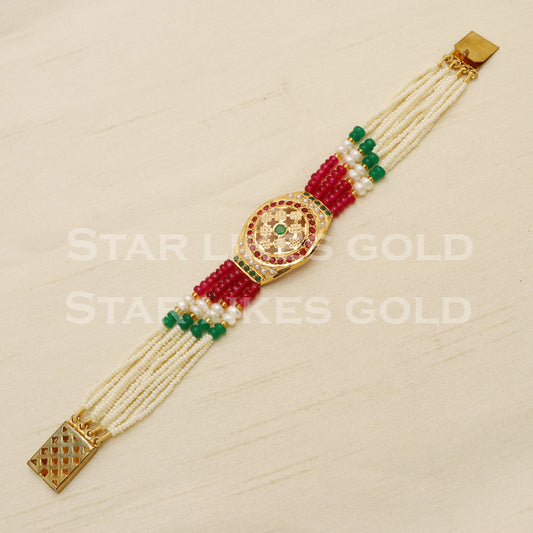 Multi Color Stones 22 karat 22k gold Bracelet Indian Traditional Jewelry for Wedding Gift, PR1563