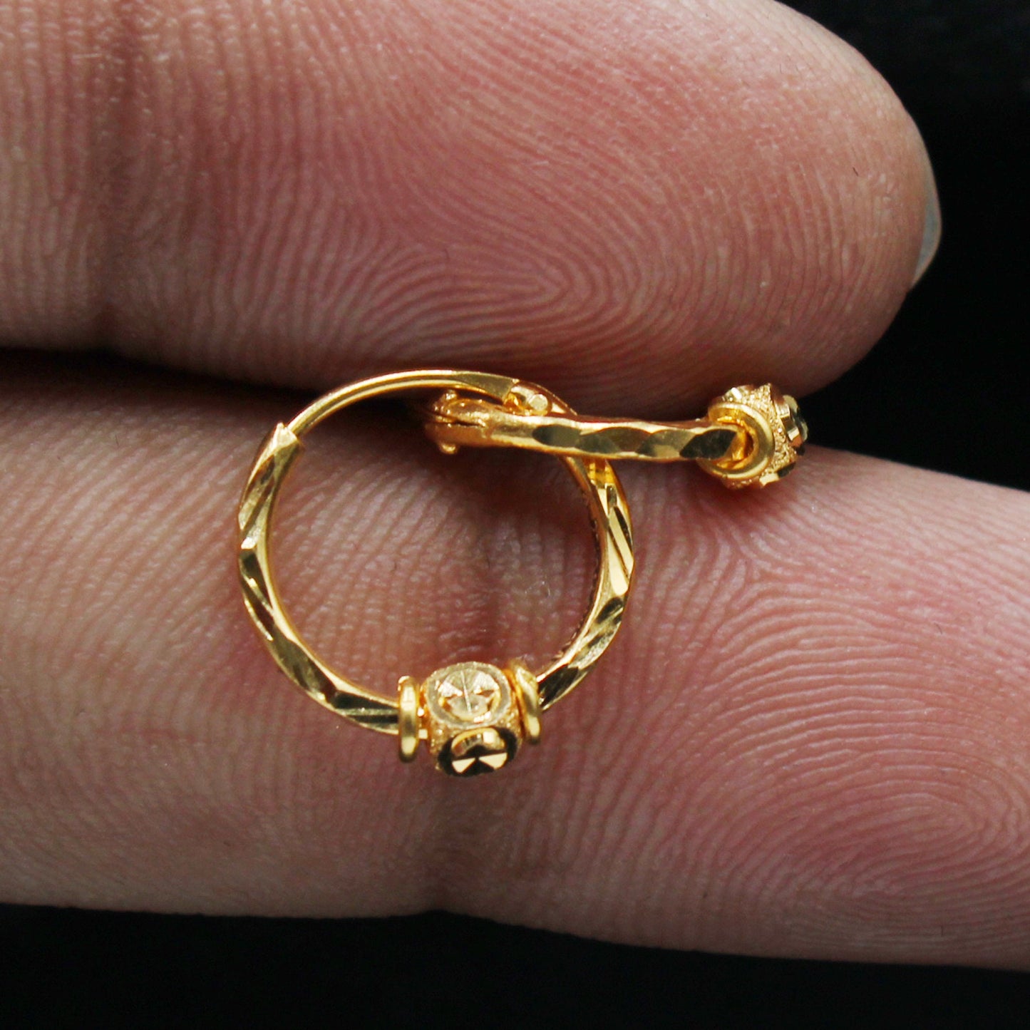 Small 22k Bali Bead Hoop Earrings, Handmade 22k huggie earrings hoop indian jewelry, 22kt gold hoop, 22k hoops