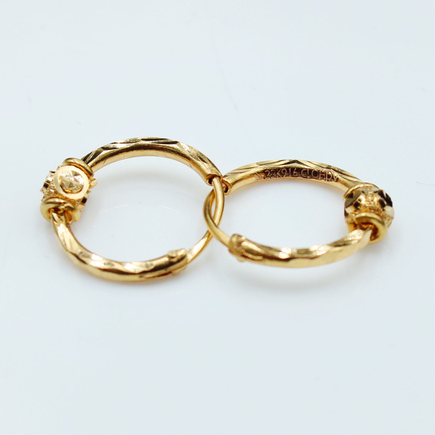 Small 22k Bali Bead Hoop Earrings, Handmade 22k huggie earrings hoop indian jewelry, 22kt gold hoop, 22k hoops