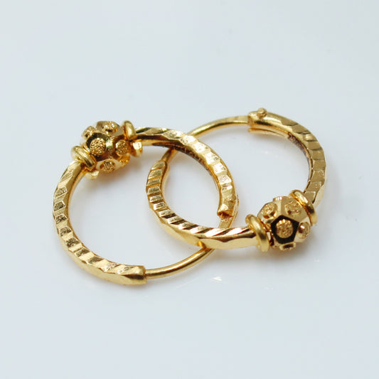 Small 22k Bali Hoop Earrings, Gold Beads Hoop, Handmade 22k huggie earrings hoop indian jewelry, 22kt gold hoop, 22k hoops