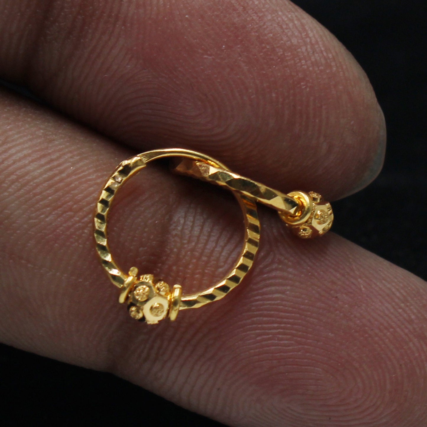 Small 22k Bali Hoop Earrings, Gold Beads Hoop, Handmade 22k huggie earrings hoop indian jewelry, 22kt gold hoop, 22k hoops