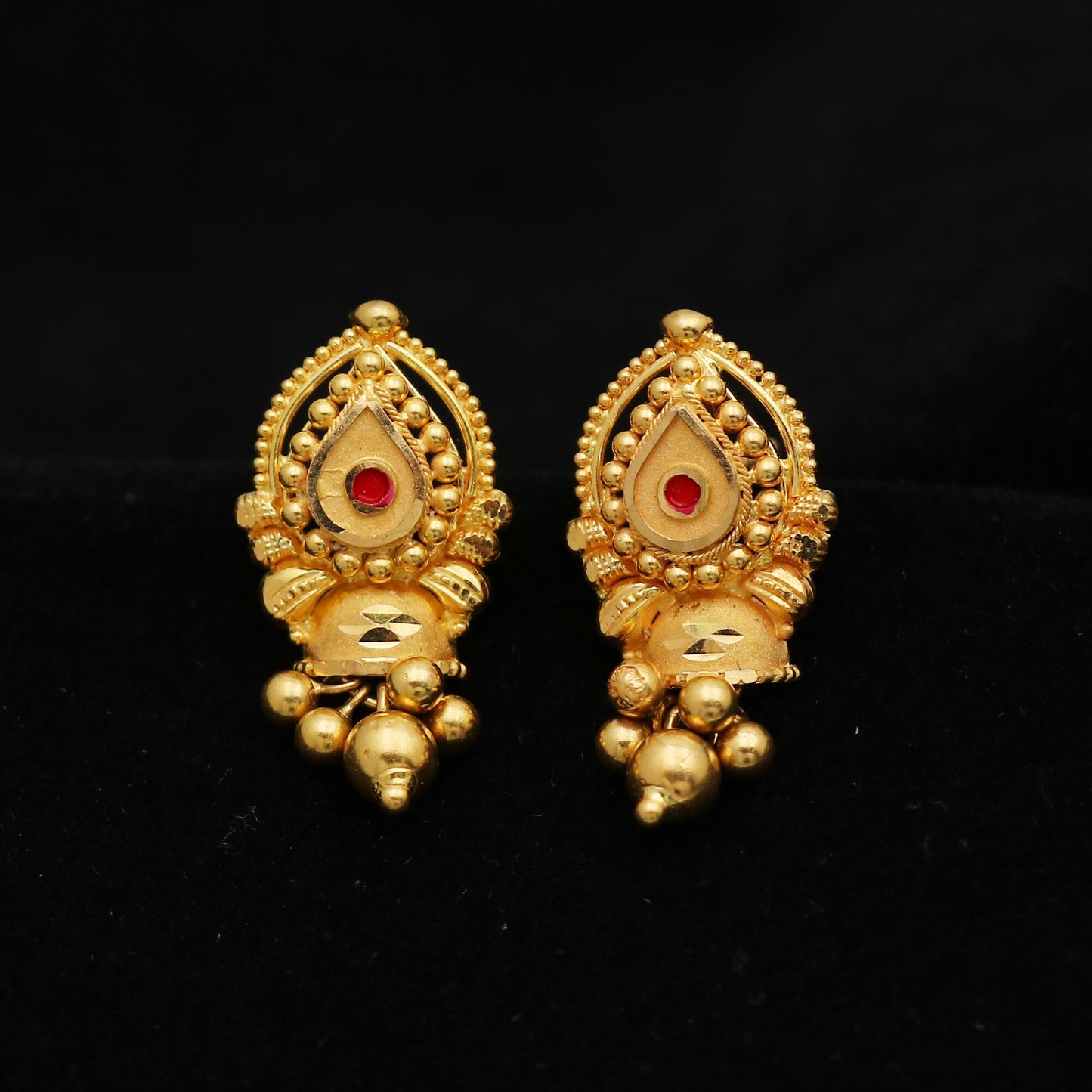 Handmade Indian Earrings in 22kt Gold, 22k Earrings, Ethnic Boho Jewelry, Gold Ornaments, Wedding Women Gift