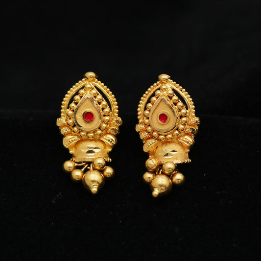 Handmade Indian Earrings in 22kt Gold, 22k Earrings, Ethnic Boho Jewelry, Gold Ornaments, Wedding Women Gift