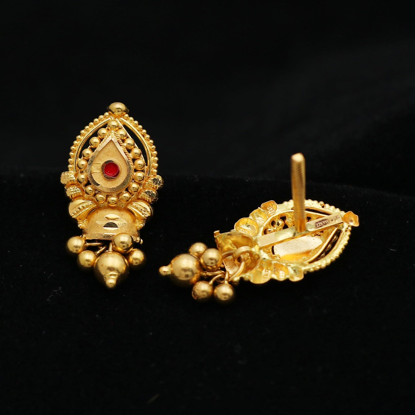 Handmade Indian Earrings in 22kt Gold, 22k Earrings, Ethnic Boho Jewelry, Gold Ornaments, Wedding Women Gift