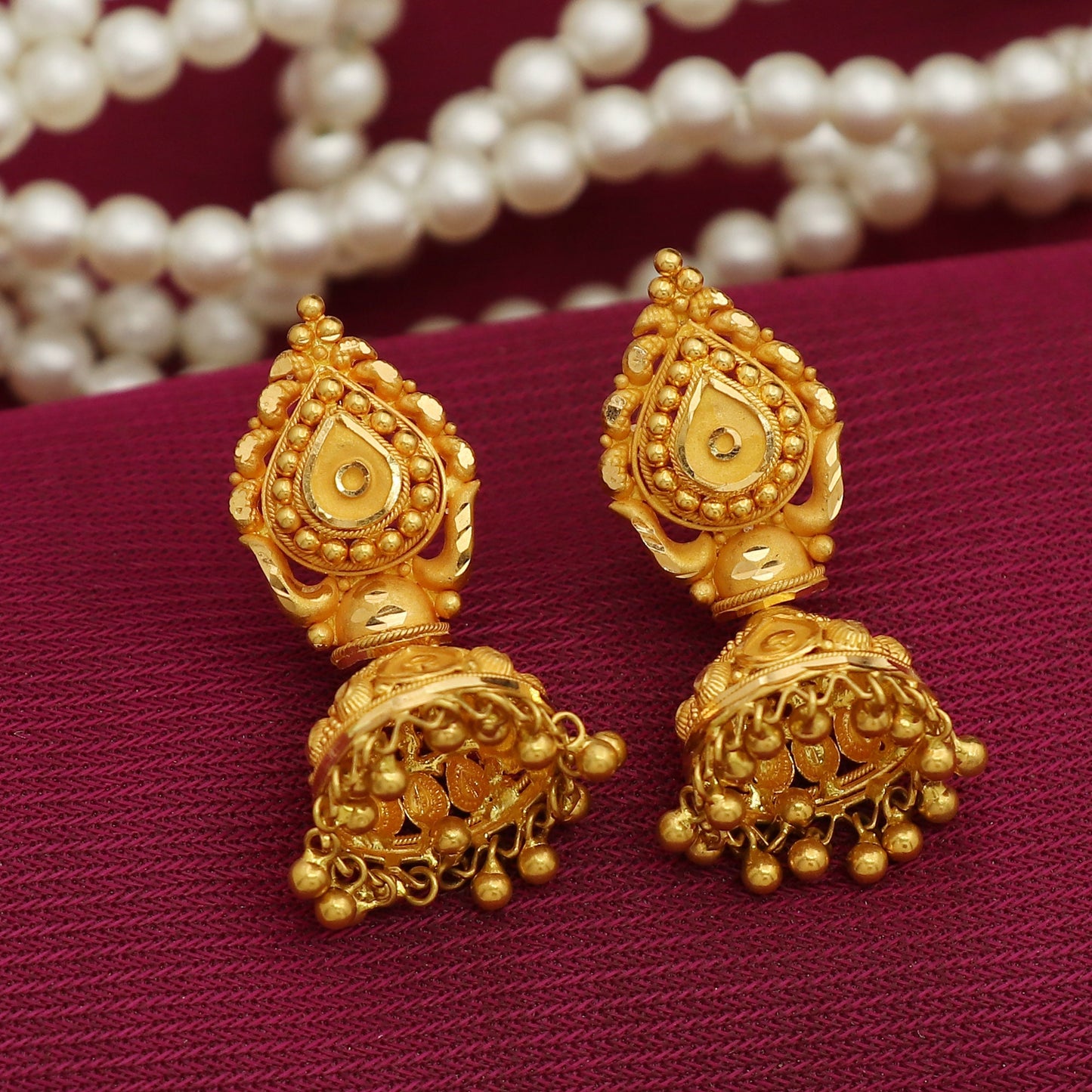 Stunning 22k 22kt gold Jhumka Earrings Handmade Jewelry, Perfect Gift for Loved Ones  PO-1128