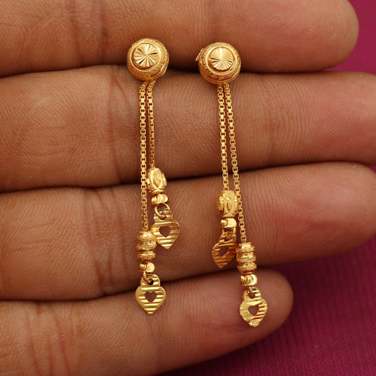 22k gold dangle chain Earrings Handmade Jewelry, Perfect Gift for Lover  PO-1401