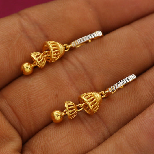 Jhumki hoop style 22k 22kt gold hoop dangle Earrings Handmade Jewelry, Perfect Gift for Lover  PO-1417