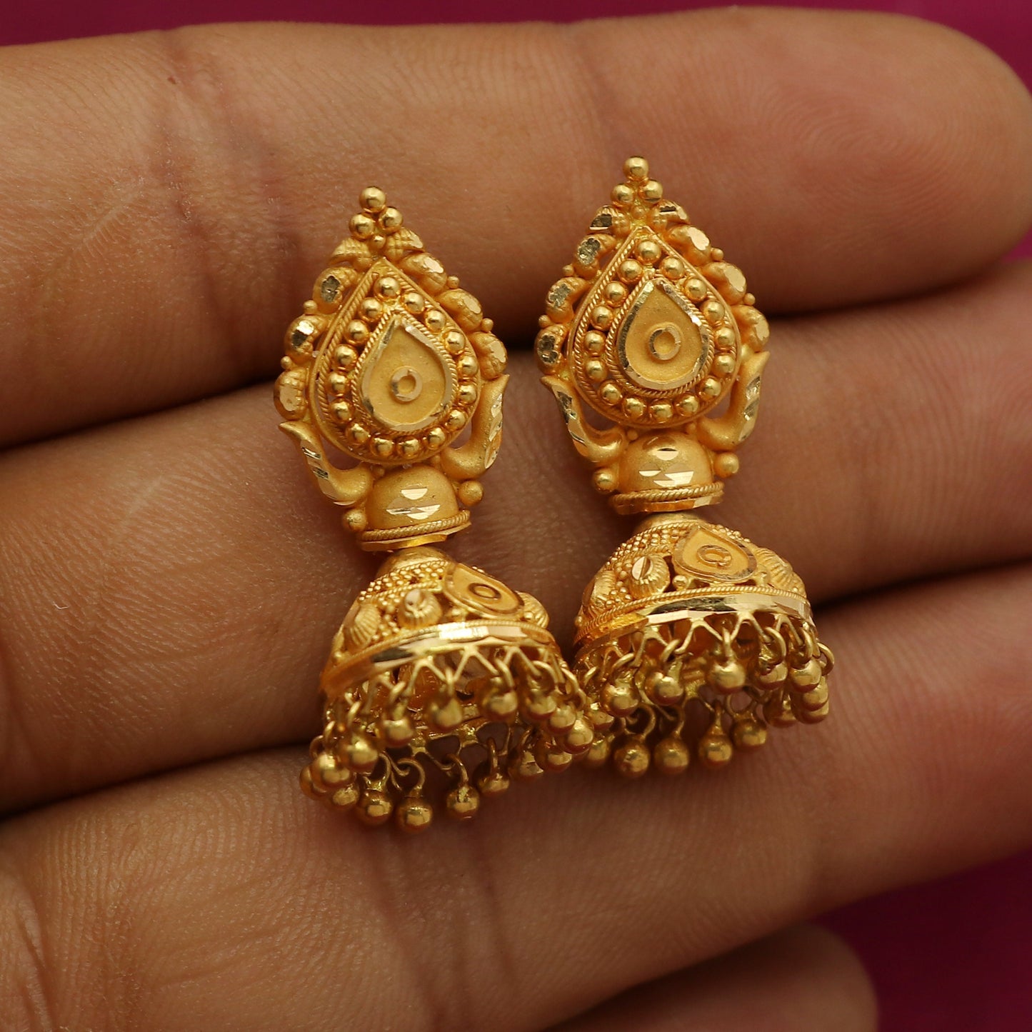 Stunning 22k 22kt gold Jhumka Earrings Handmade Jewelry, Perfect Gift for Loved Ones  PO-1128