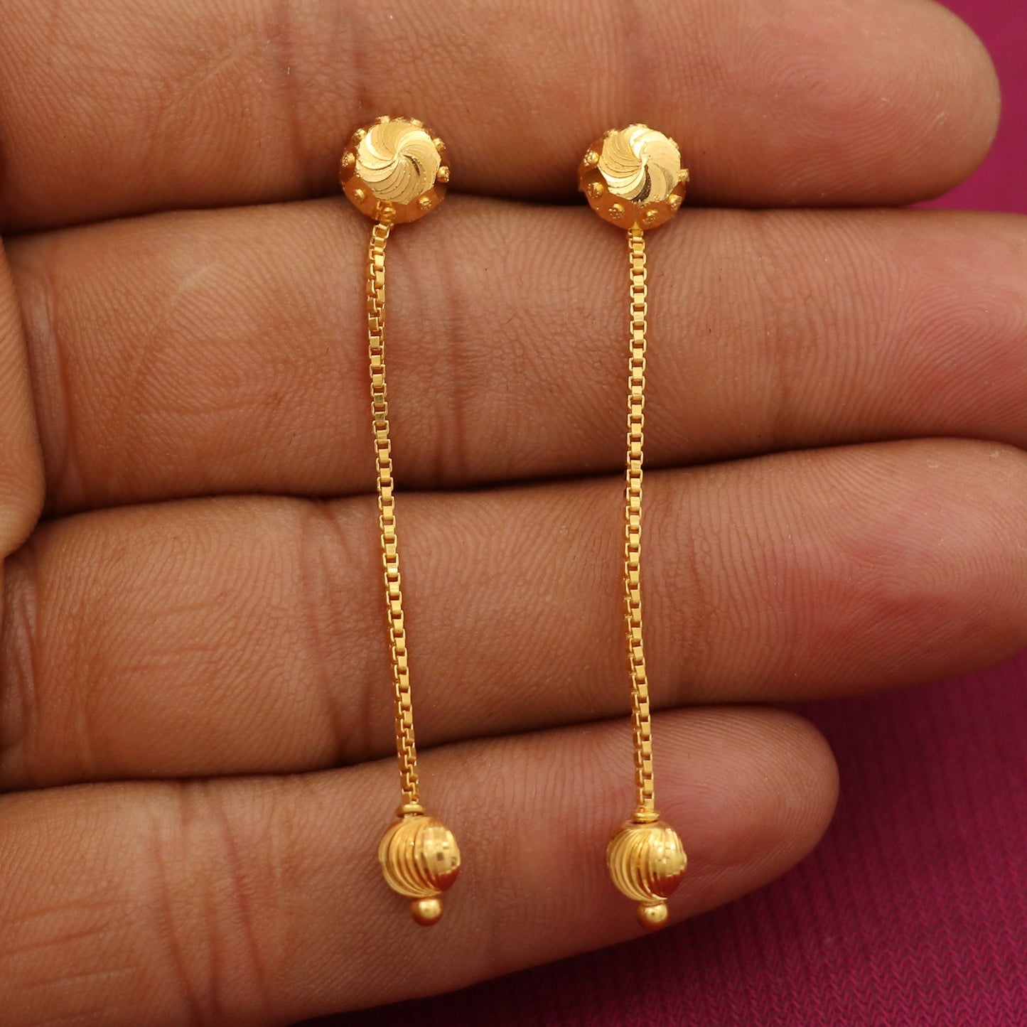 22kt Gold HALLMARKED dangle Earrings Handmade Jewelry, Perfect Gift for Lover,  PO-1402